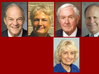 Top row from left: Michael A. Cooper, Judith A. Dollenmayer, Philip C, Haughey, Thomas G. McKinley, and Walter H. Morris Jr. Bottom: June Storey