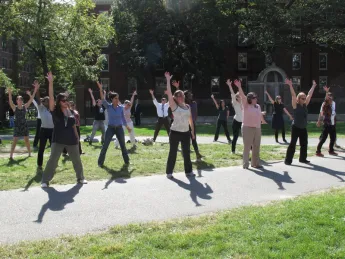 Dancers rehearse for performance as part of a "flash mob" in the University's 375th anniversary celebration on October 14.