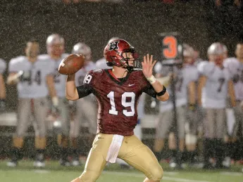 Backup quarterback Colton Chapple ably directed the Crimson offense in a 24-7 victory over Brown, completing 15 passes for 207 yards and two touchdowns in a rainstorm.