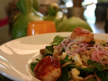Spinach Mushroom salad “with Seared Diver Scallops” 
