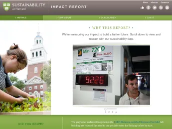 A screenshot from the web report on Harvard's sustainability practices