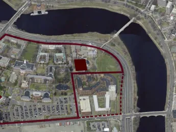 An aerial view indicating the site