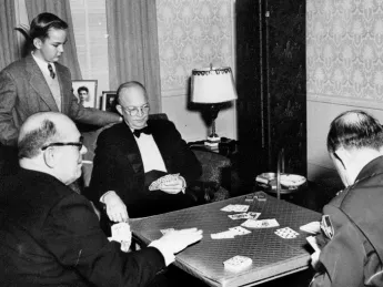 Ike, in a photo likely taken in the late 1940s when he was Army Chief of Staff, playing bridge with General Alfred Gruenther and others 