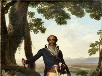 <i>Portrait of a Hunter in a Landscape,</i> attributed to Louis Gauffier (1762-1801), is said to be a portrait of General Dumas.