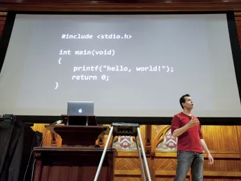 David J. Malan in Sanders Theatre, teaching the wildly popular Computer Science 50 