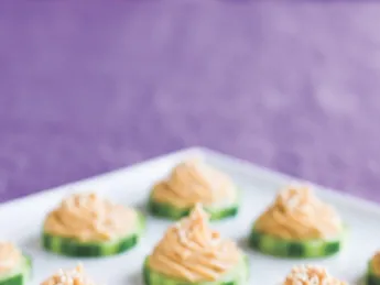 Carousing Cucumber Rounds with Rummy Hummus