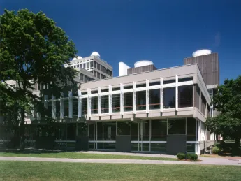 Exterior view of the Cabot Science Library in the Science Center, as it exists today, before planning begins for a comprehensive renovation