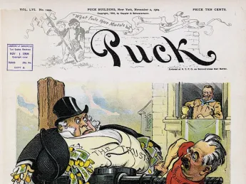 <i>Puck&rsquo;</i>s view of putting the squeeze on wealthy trusts in the Teddy Roosevelt era 