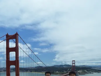 Cynthia Cheung, You-Myeong Kim '17, Kunho Kim '17, and Brad Riew '17 in San Francisco in July 2014, at the beginning of their cross-country road trip.