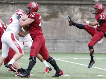 Sophomore Jon Sot averaged a staggering 56.3 yards on three boots. Meanwhile, a second Crimson punter, junior Sean McKeough, also had a booming day, averaging 41.2 yards on four kicks. 