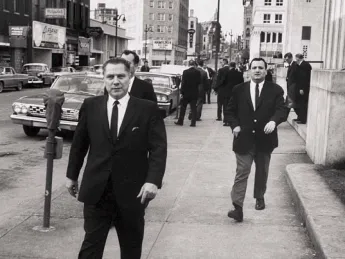 Photograph of Jimmy Hoffa and Chuckie O’Brien near the federal courthouse, March 1, 1964