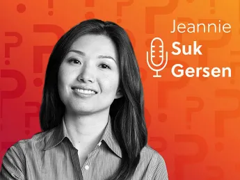 Jeannie Suk Gersen headshot over an orange background.