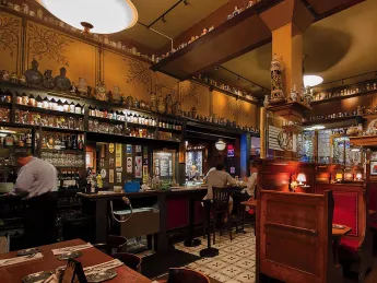 The stein-laden mahogany back bar, and original 1935 booths at the landmark restaurant The Student Prince