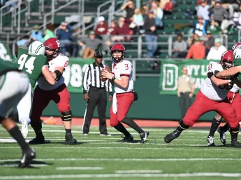 Harvard quarterback Luke Emge in his first start of 2022