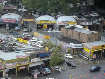 Willets Point as seen from the eastern upper level of Citi Field in Queens, on a rainy afternoon
