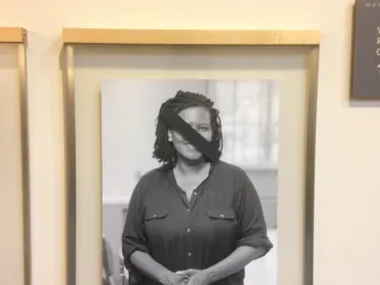 The portrait of Warren professor of American legal history Annette Gordon-Reed was among those defaced.