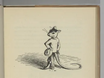 Stuart Little holding a hat and cane