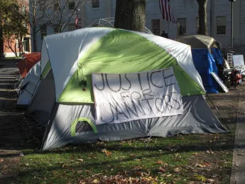 An Occupy Harvard tent on December 1, 2011