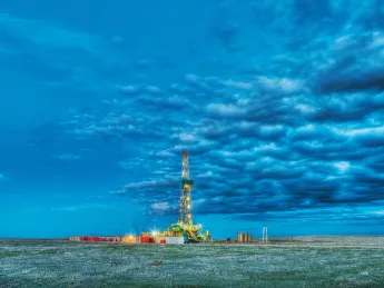 A hydraulic fracturing rig drilling for natural gas in eastern Colorado