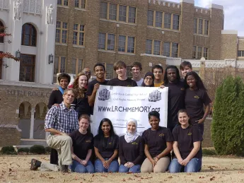 George West (far left) with his two faculty colleagues and the students of the Little Rock Central High Memory Project editing team 