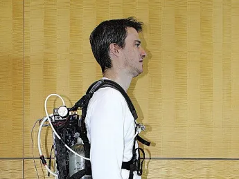 Conor Walsh&rsquo;s lab is designing a robotic &ldquo;exosuit&rdquo; to aid human movement; soft and lightweight, it can be worn under clothes. 