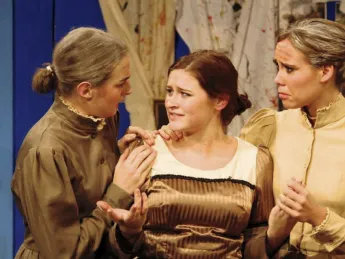 Undergraduates perform in the fall 2013 production of Mark Twain&rsquo;s<em> Is He Dead?</em> in the Adams Pool Theater.