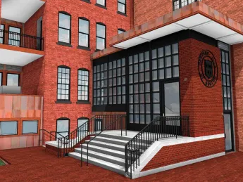 Plan for the new rear entry&mdash;a key to rationalizing the club&rsquo;s interior spaces and use 