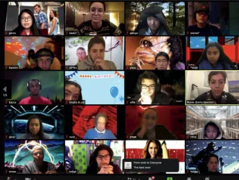 A Zoom screen shot of multiple Harvard student members of the College radio station, WHRB