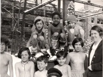 Year-round fresh air and sunlight were seen as curative in the early 1900s. Children at tuberculosis sanatoriums, including Wallum Lake (shown here), were sent outside barely clothed, even in winter.