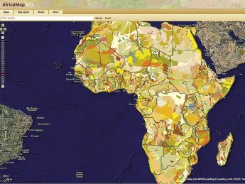 This map shows soil types for all of Africa. A researcher might use  it with other map layers to study agricultural productivity among  countries with similar soils, comparing, for example, the agrarian practices of Francophone and Anglophone countries.