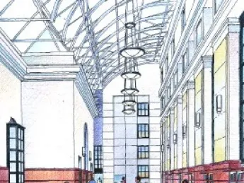 Two reading rooms have been created in what were formerly the Widener light courts. Both are within the stack perimeter. Right, the east reading room, where valuable books will be brought to patrons for use in a supervised setting, as in the reading room at Houghton Library.