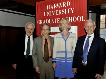 The Graduate School of Arts and Sciences awarded Centennial Medals to (from left) Stephen Fischer-Galati, Eric Maskin, Martha Nussbaum, and David Bevington.