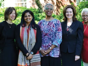 "Feminism: Then and Now" panelists, from L to R: Susan Faludi, Priyamvada Natarajan, Nell Irvin Painter, Diana Scott, Susan McHenry
