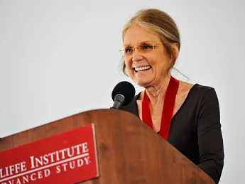 At the annual Radcliffe Day luncheon, Gloria Steinem addresses Radcliffe College alumnae, as well as alumni and alumnae of the Bunting Institute and Radcliffe Institute fellowship programs, and other guests of the Radcliffe Institute for Advanced Study.