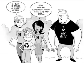 The winning entry in Harvard’s 2008 environmental cartoon contest, created by Matt Smith, a staff member at the Fine Arts Library