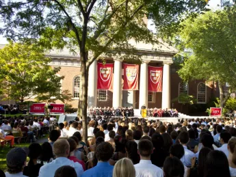 President Drew Faust welcomes the members of the class of 2014 during Freshman Convocation. “You’re all experts at succeeding,” she told them—and then encouraged them to take risks.