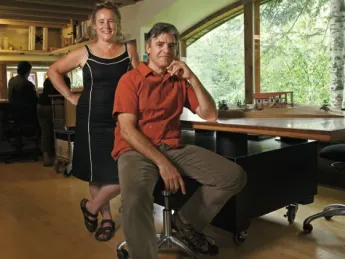 Julie Lineberger and Joseph Cincotta in the studio of their architectural firm.