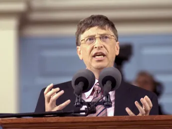 Bill Gates, chairman of Microsoft, spoke at the afternoon exercises of Harvard's
