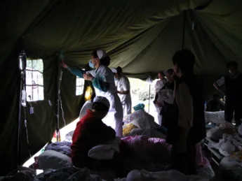 A makeshift hospital for new moms and babies