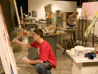 Student artists at work in the Carpenter Center.