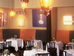 modern, formal dining room at Gargoyles