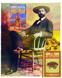 photomontage of Owen Wister with Western-themed posters and books.