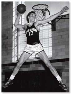 Action from a sports season past: Basketball center George J. Hauptfuhrer Jr. '48 shows his stuff.