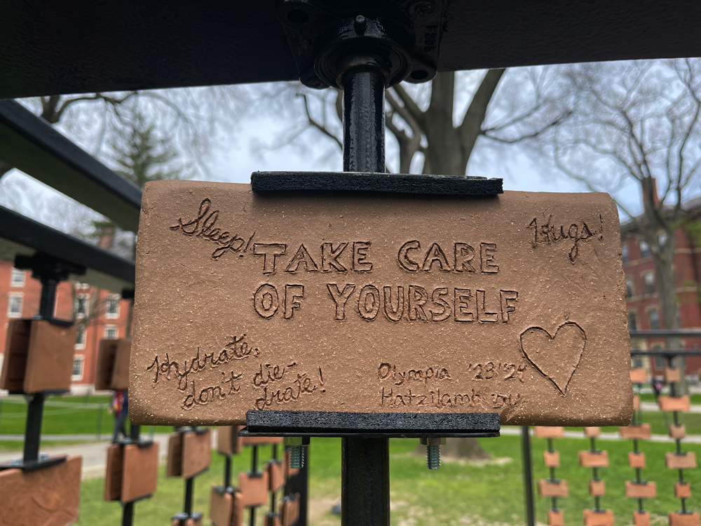 Brick displaying a student's message 