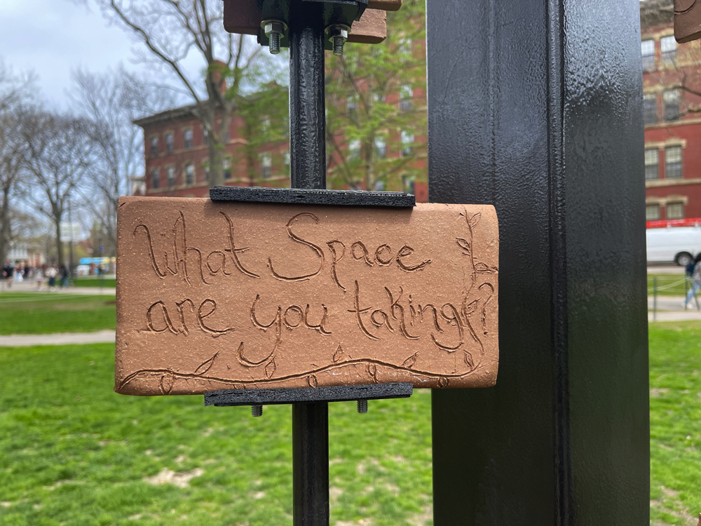 Brick displaying "What Space Are You Taking?"