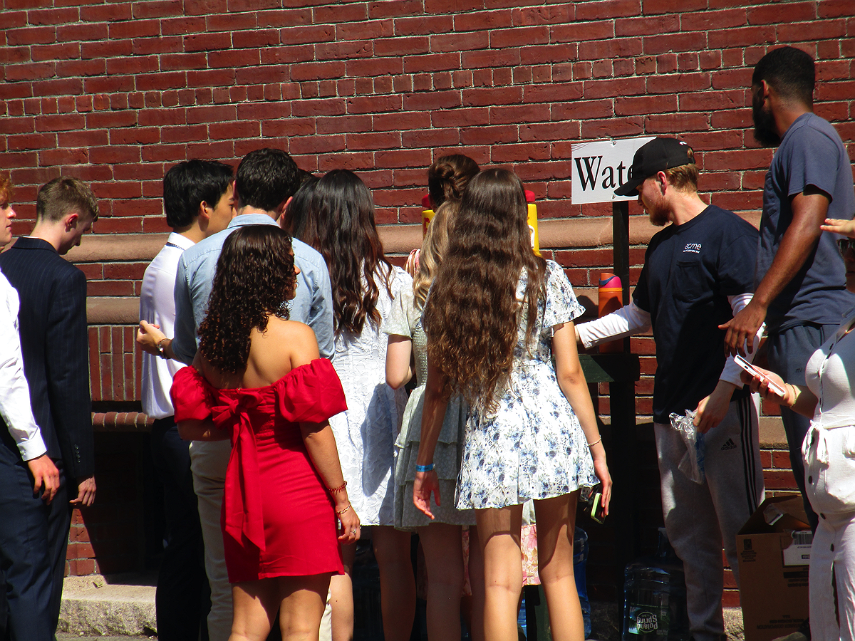 Students lined up to get water