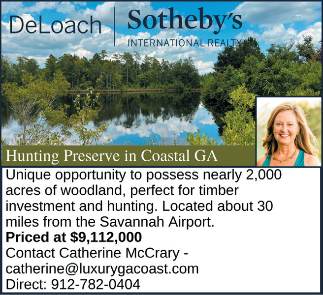 A lake with trees surrounding it. Woman with long blonde hair and a blue top. Hunting preserve in Coastal GA. Contact Catherine McCrary, catherine@luxurygacoast.com, 912-782-0404