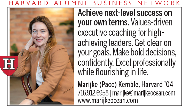 Caucasian woman with shoulder length brown hair, brown blazer, white top. Achieve next-level success on your own terms. Values-driven executive coaching for high achieving leaders. Marijke (Pace) Kemble, Harvard ’04.
