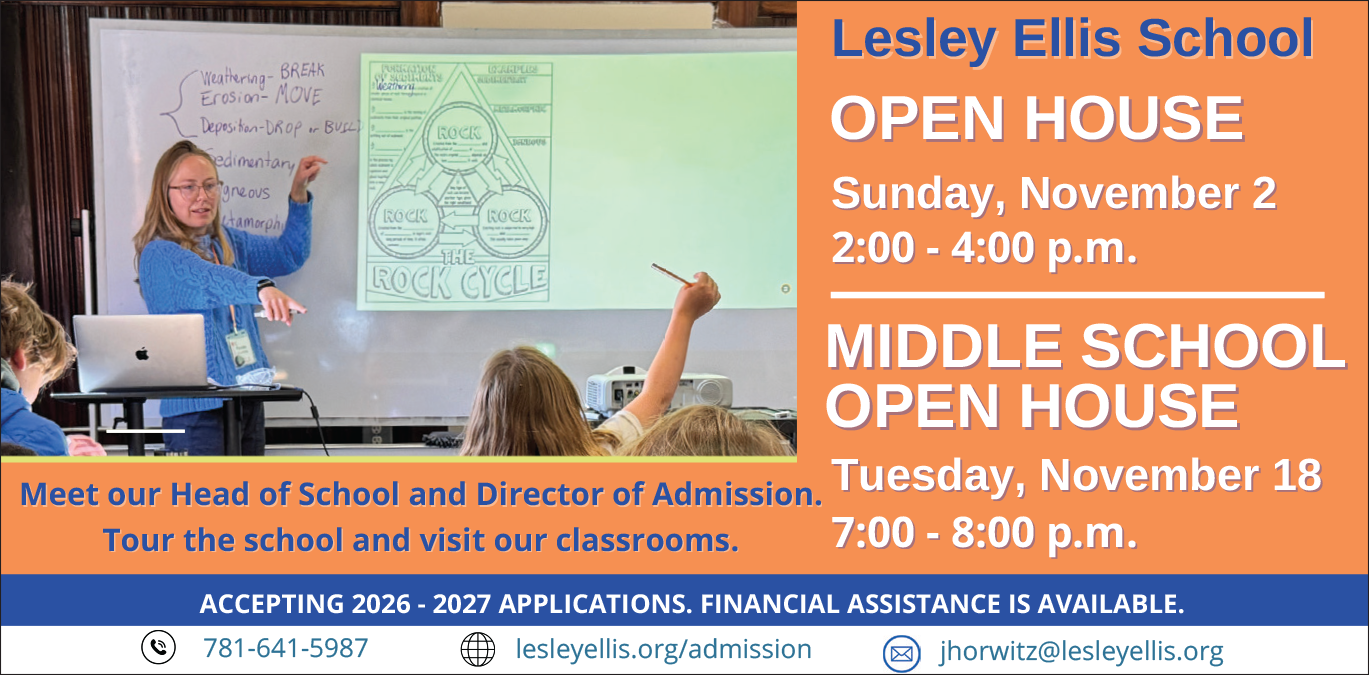 A woman gestures while presenting in a classroom setting, with event details displayed.