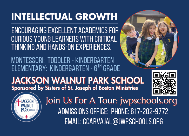 Promotional graphic for Jackson Walnut Park School featuring children. Text highlights intellectual growth.